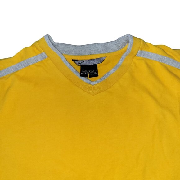 Nike Yellow Long Sleeve V-Neck‎ Shirt With Reflective Stripes & Pocket - Picture 2 of 8